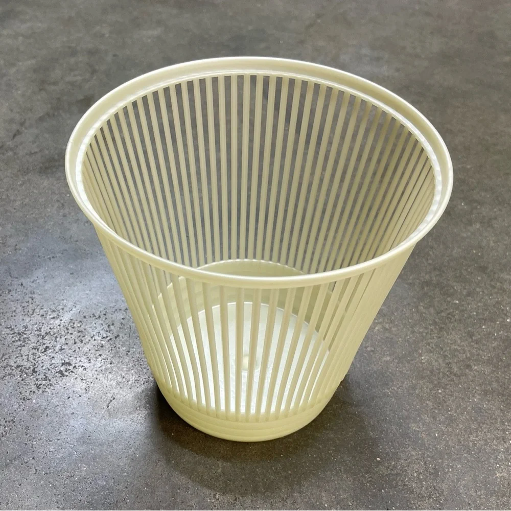Vintage Mid Century Slatted Plastic Waste Basket Decor Trash Can Bin